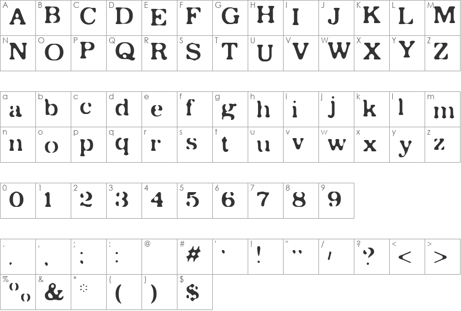 CBX-Rust font character map preview