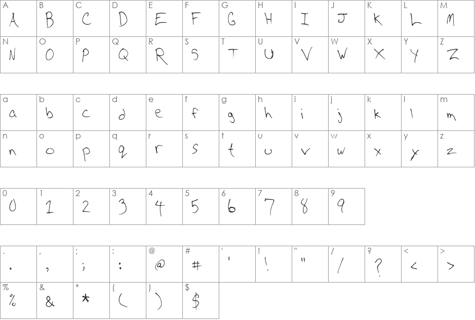 CD Writing font character map preview