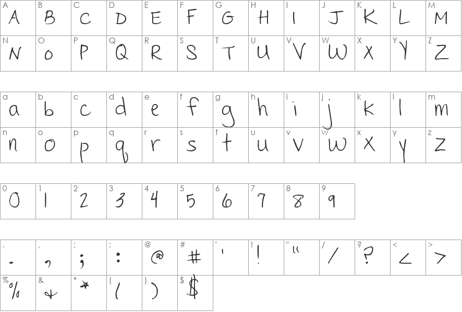 Cedarville Pnkfun 1 Print font character map preview