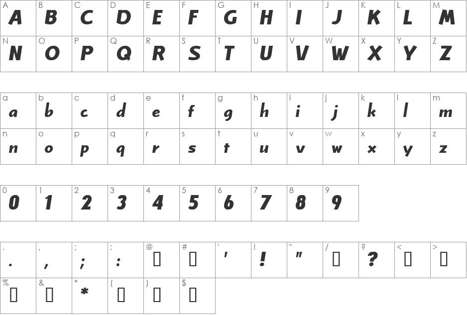 Celboexbold font character map preview
