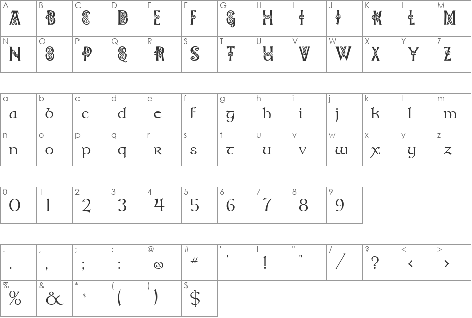 Celtic Knots font character map preview