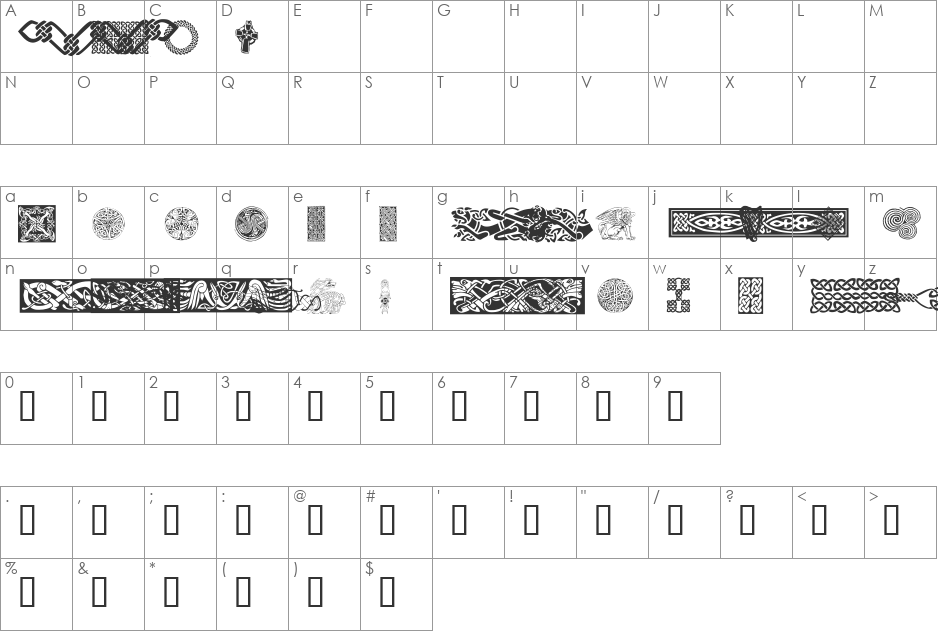 Celtic Patterns font character map preview