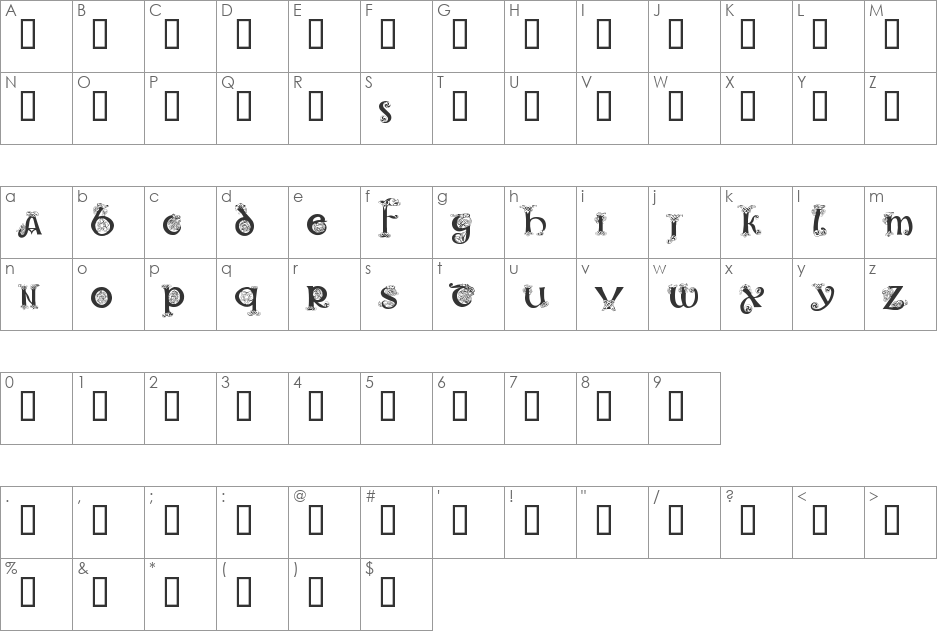 Celtic101 font character map preview