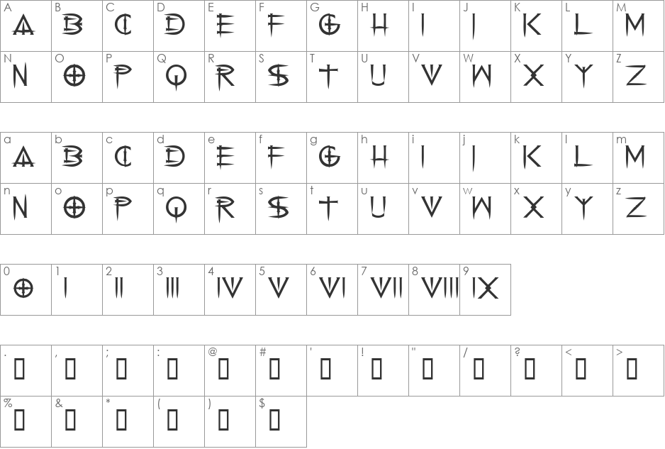Cenobyte font character map preview