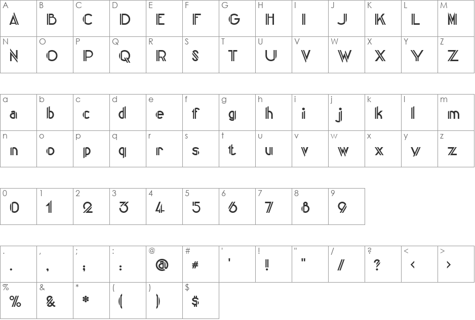 CentreClawsSlant font character map preview