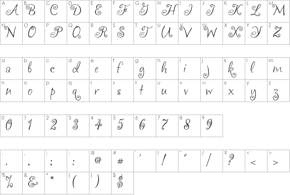 akaFrivolity font character map preview
