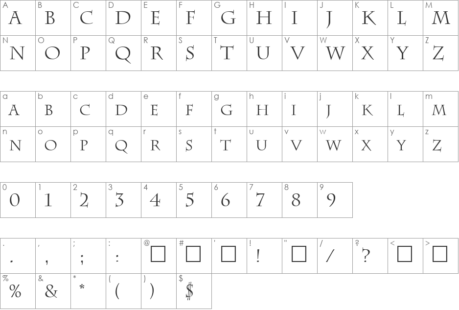 Centurio font character map preview