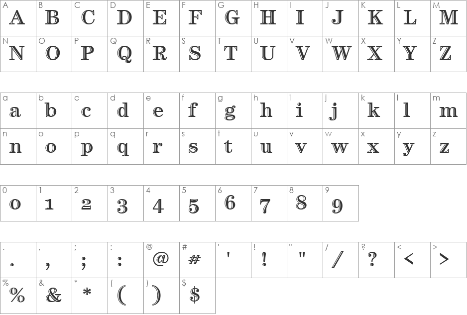 Century Htld OS ITC TT font character map preview