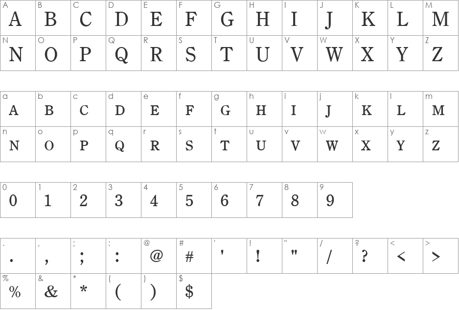 CenturyOldStyDCDReg font character map preview