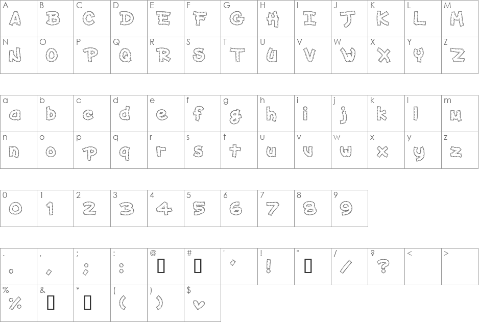 AKApplique White font character map preview