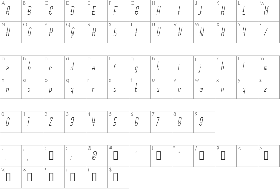 Centurysolid font character map preview