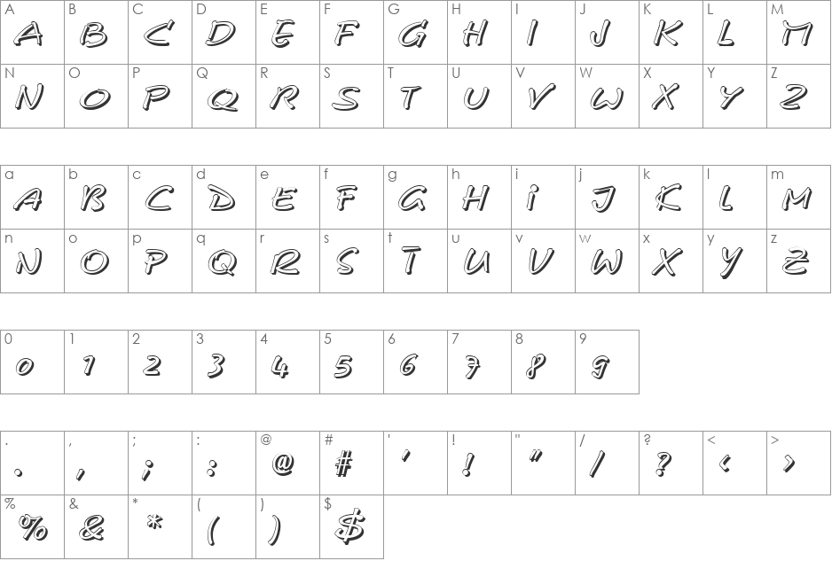 CerberixShadow font character map preview