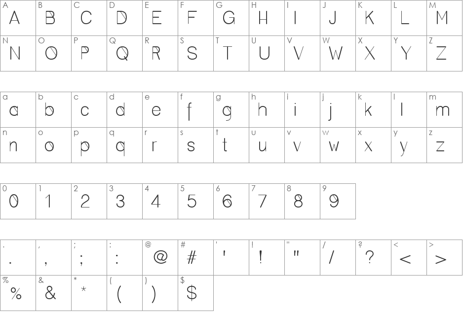 Cero font character map preview