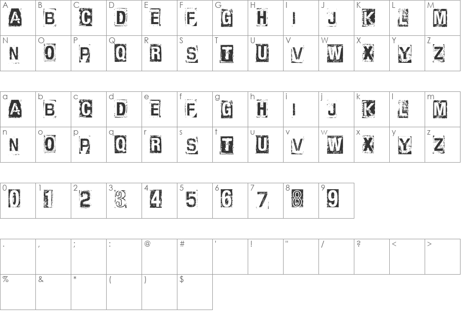 CF Anarchy font character map preview