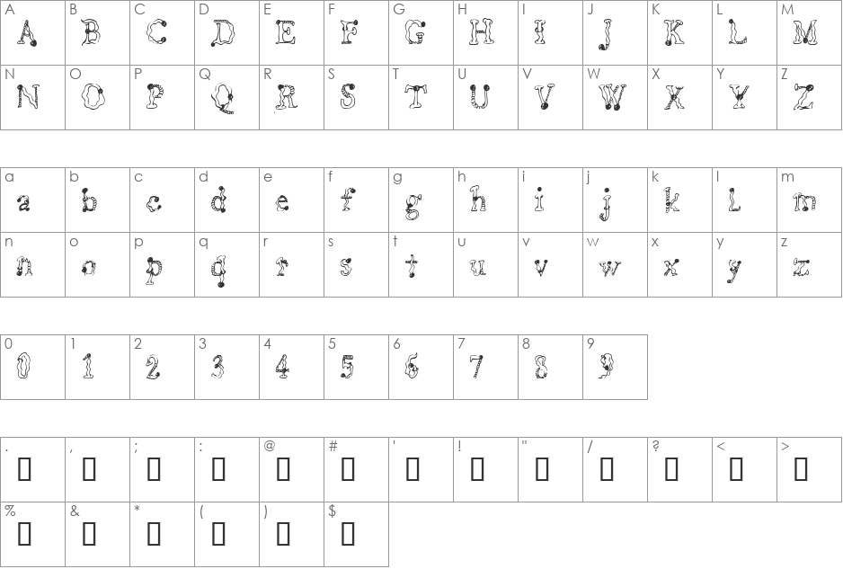 CF Billabong font character map preview