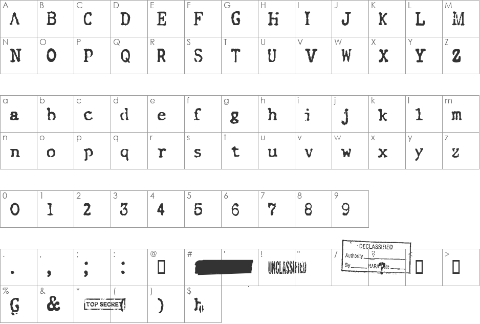 CF FBI Old Report font character map preview