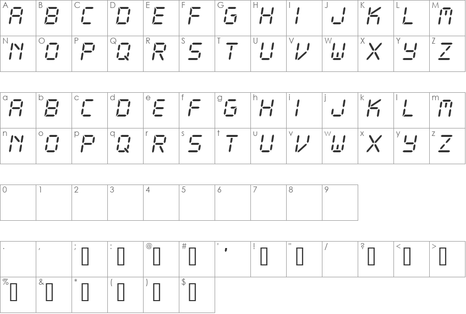 CF LCD 521 font character map preview