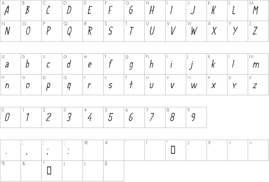CF School Handwriting font character map preview