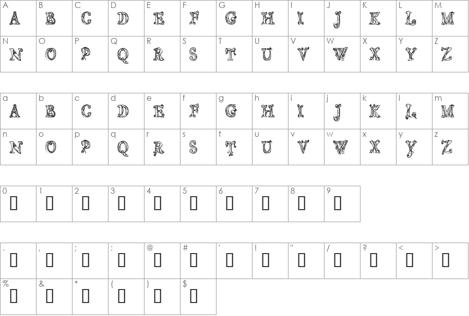 CF Sortilege font character map preview