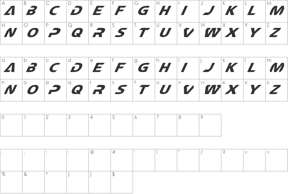 CF TechnoMania font character map preview