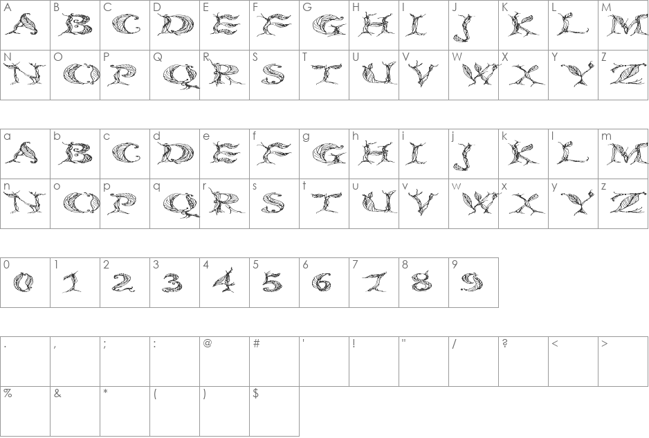 CF Tree of Life font character map preview