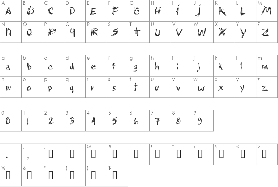 CF White Trash font character map preview