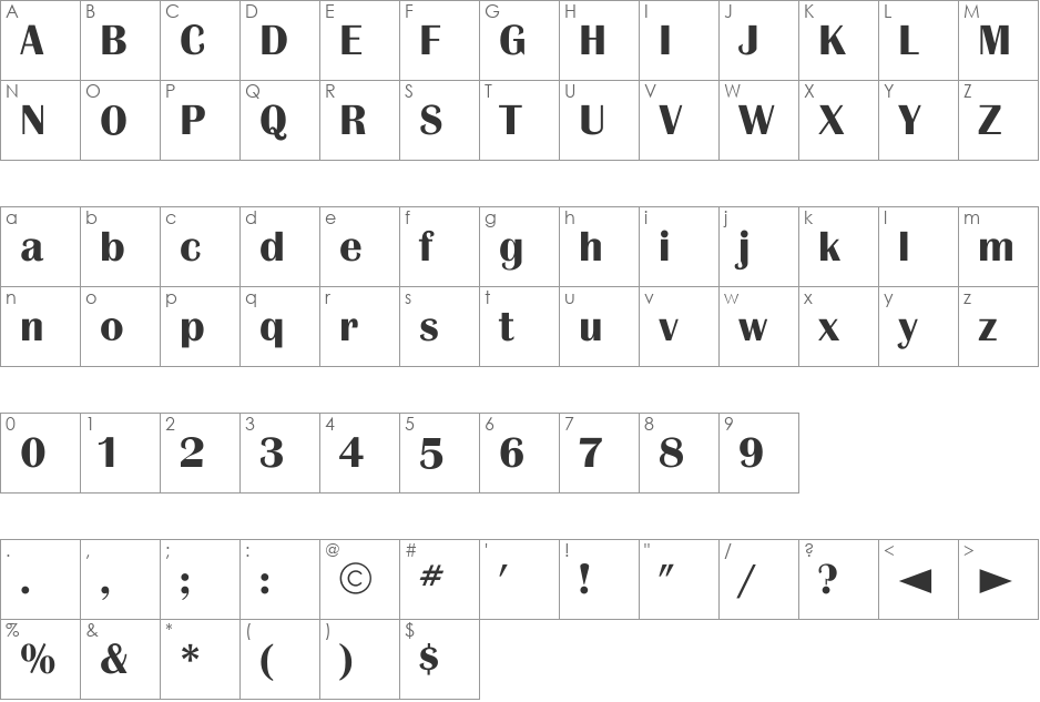 CgBritanniaBold font character map preview