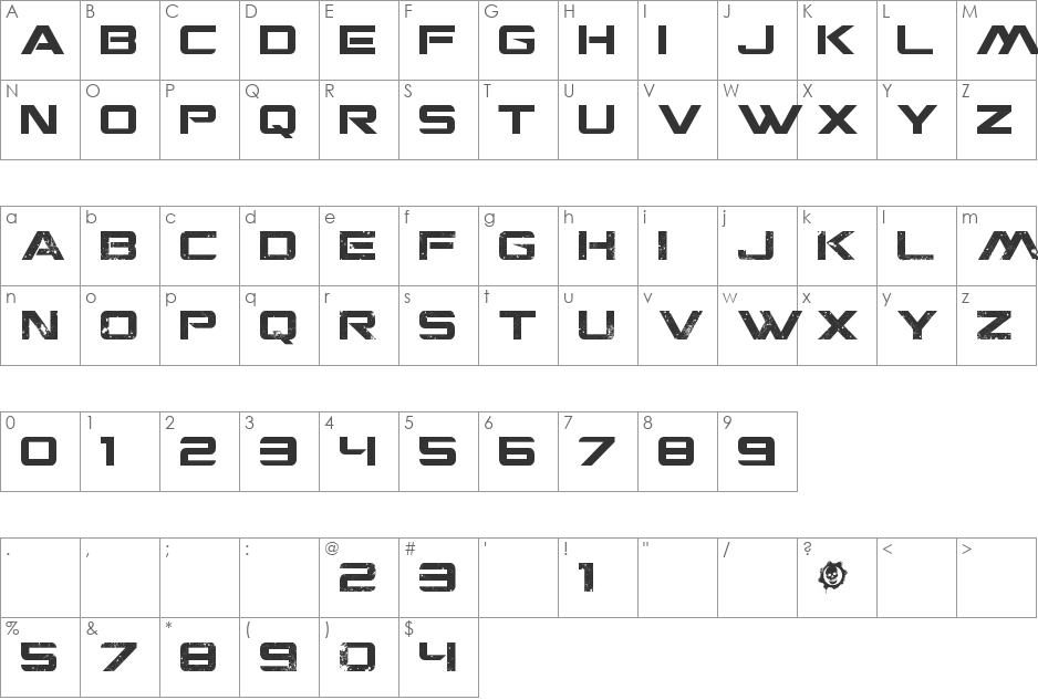 CGF Locust Resistance font character map preview