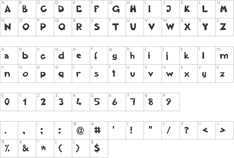 Aklatanic TSO font character map preview