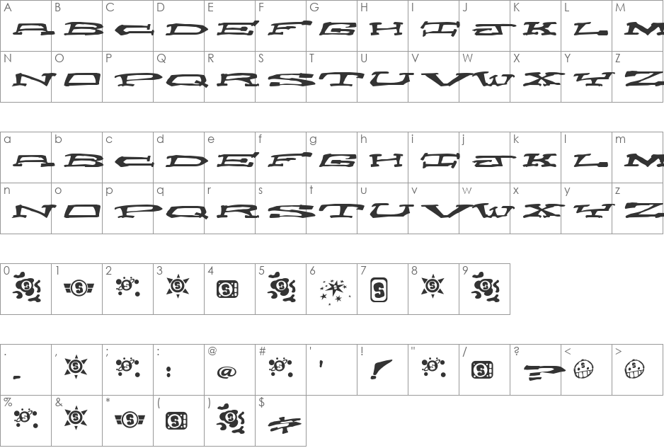 Chain Crank font character map preview