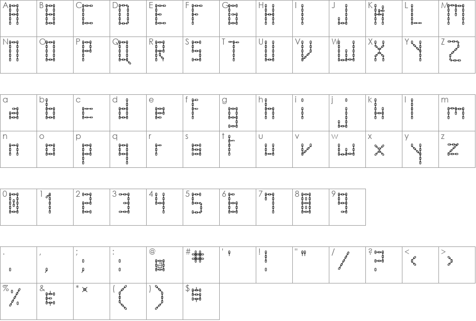 Chain Letter font character map preview