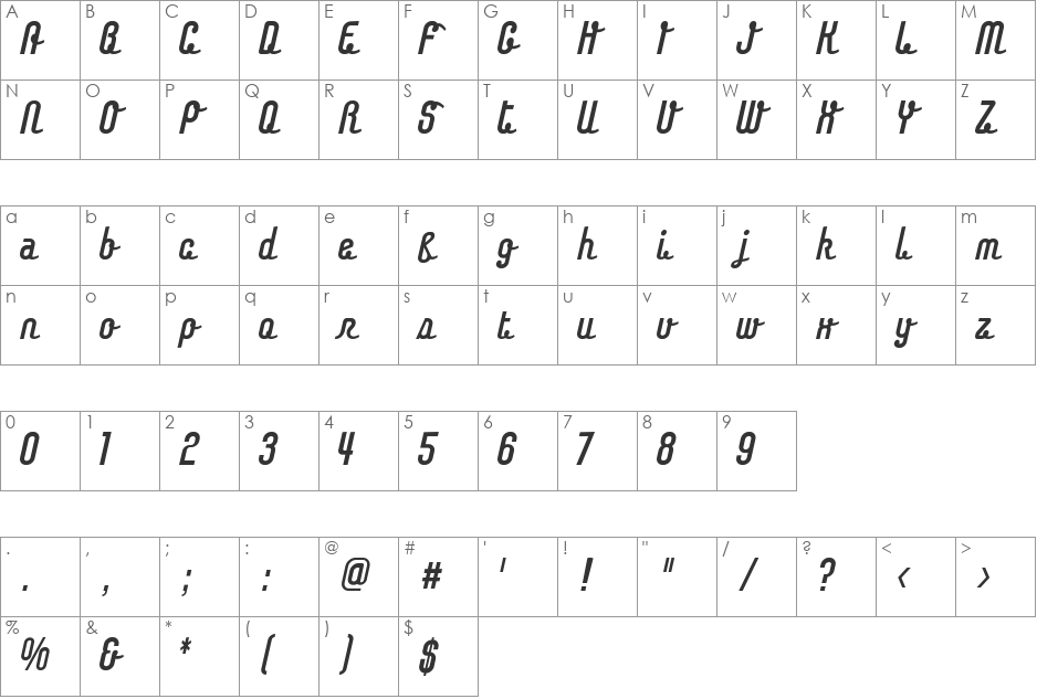 Chainregular font character map preview