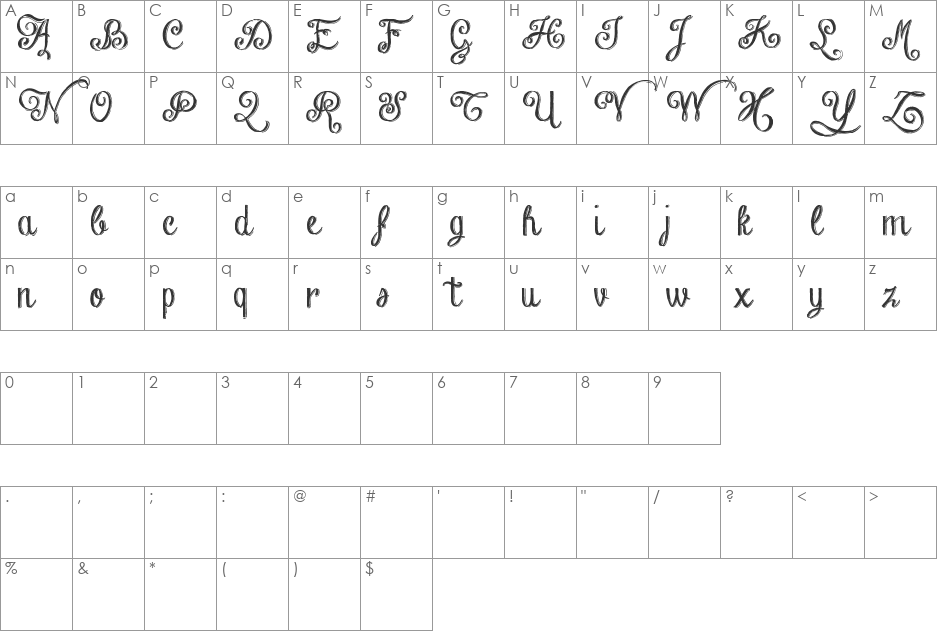 Chalk-hand-lettering-shaded_dem font character map preview