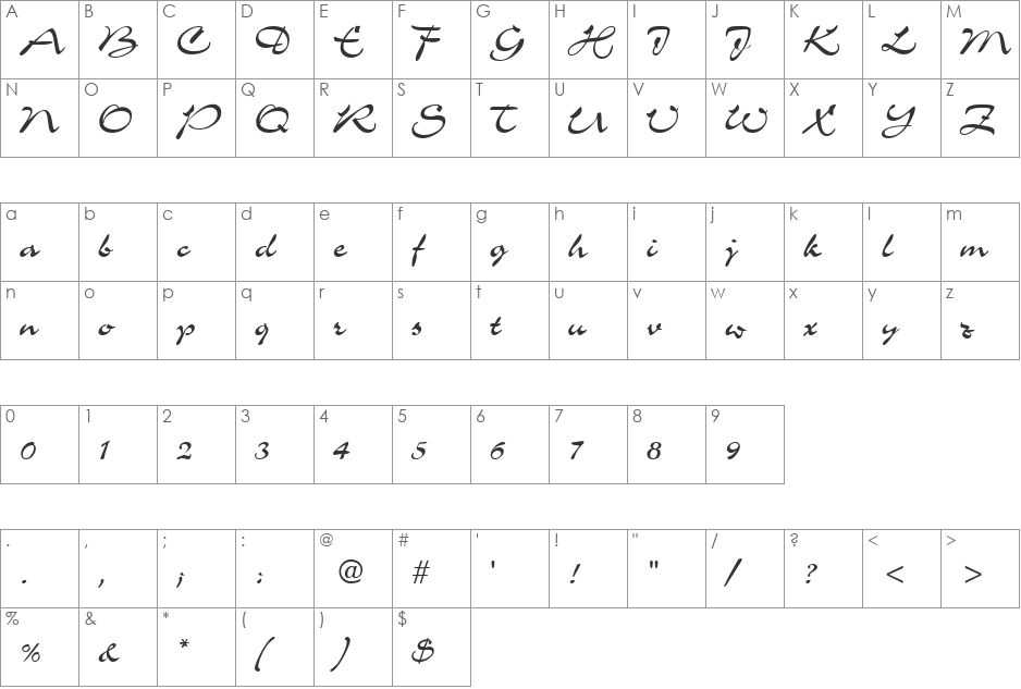 Champ font character map preview