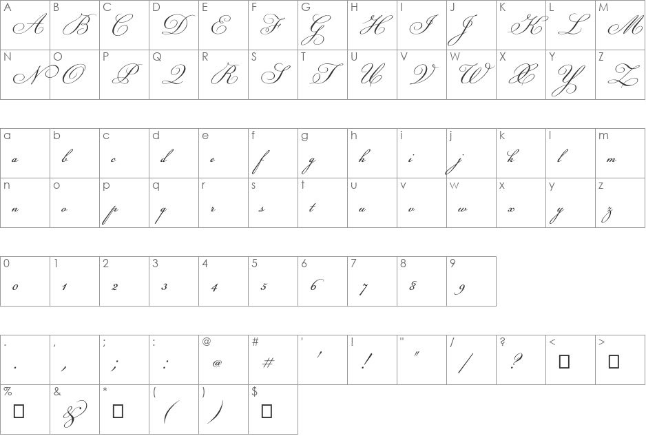 Champignon Alt Swash font character map preview