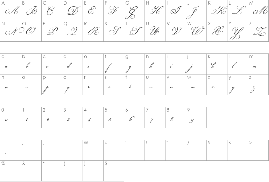 Champignon script font character map preview