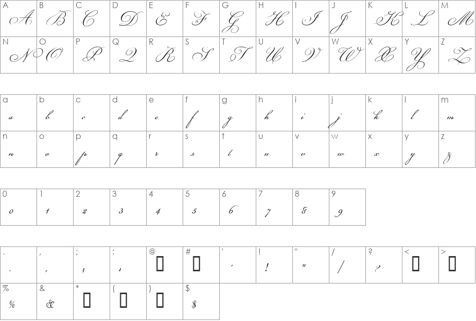Champignon Script font character map preview