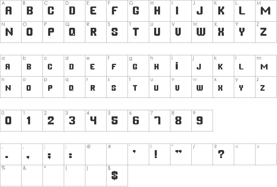 Chanfrada font character map preview