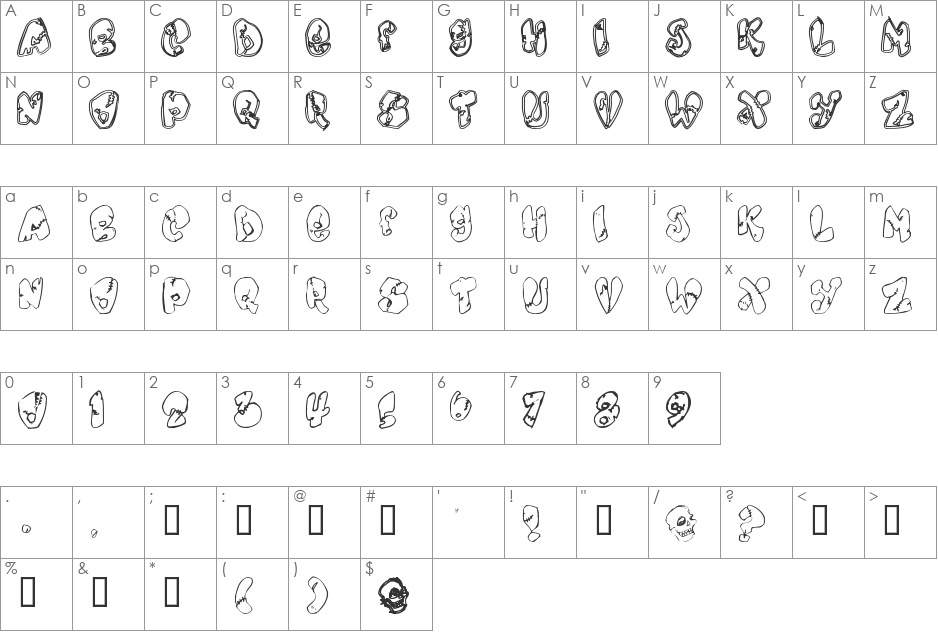 Chankenstein font character map preview