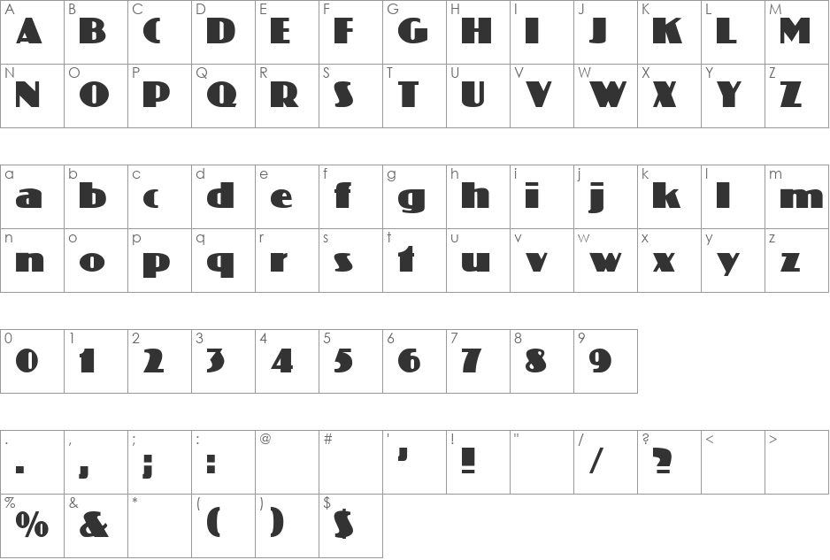 CHANTI font character map preview
