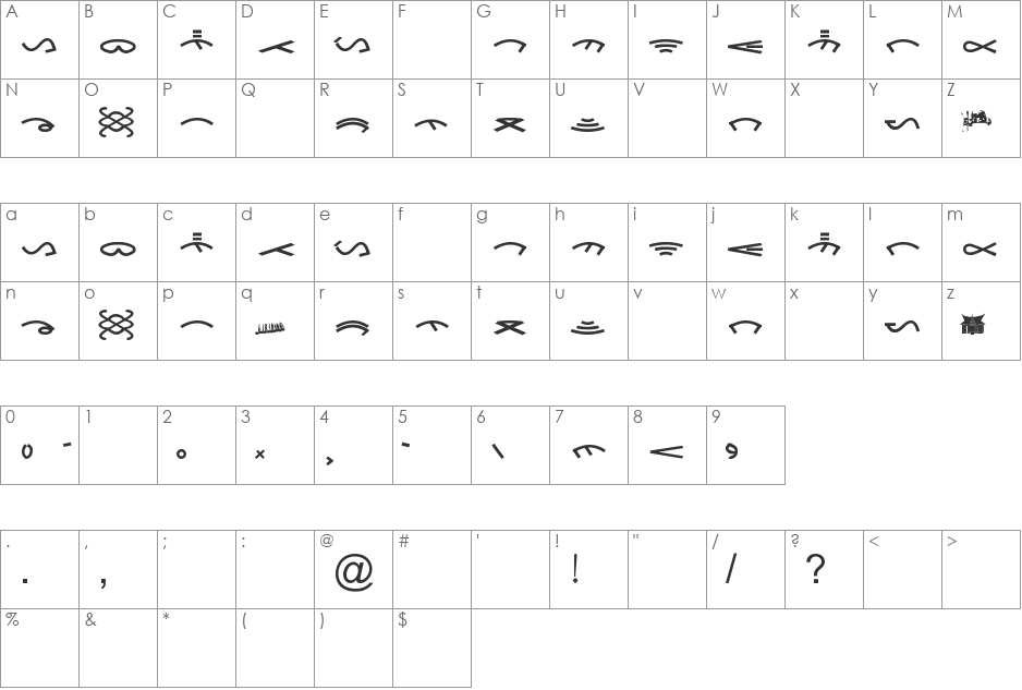 Aksara Tulak-tulak font character map preview
