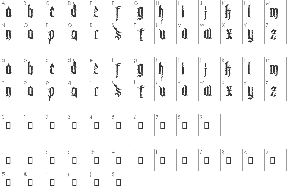 Chaos and Pain font character map preview