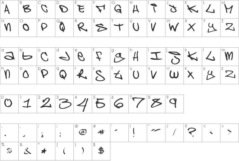 ChaosKid's Brooklyn Kid font character map preview