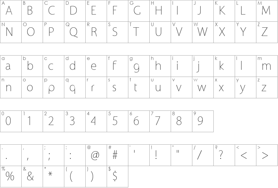 Chapenettoer 8 THIN font character map preview