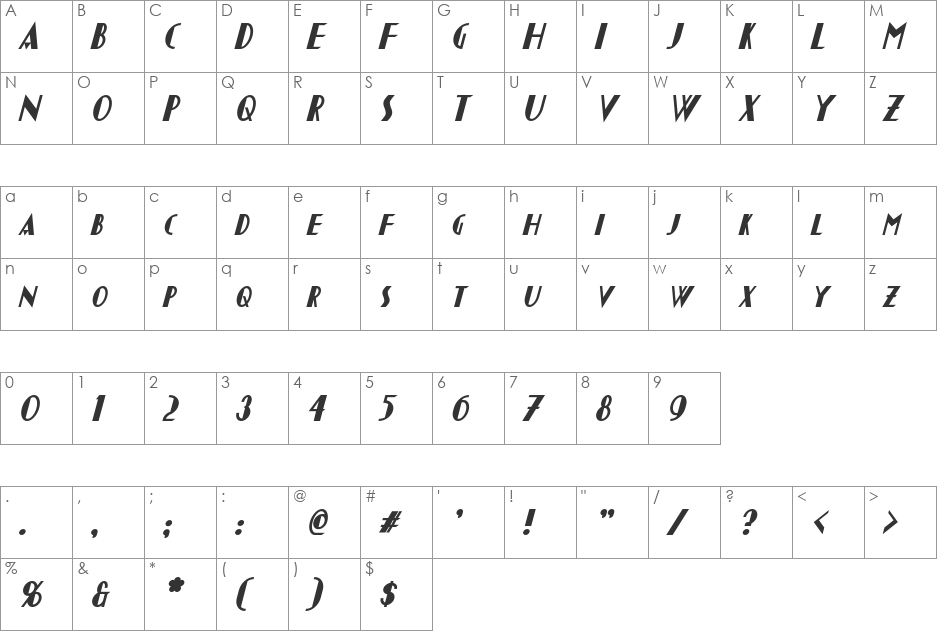 Chapleau font character map preview