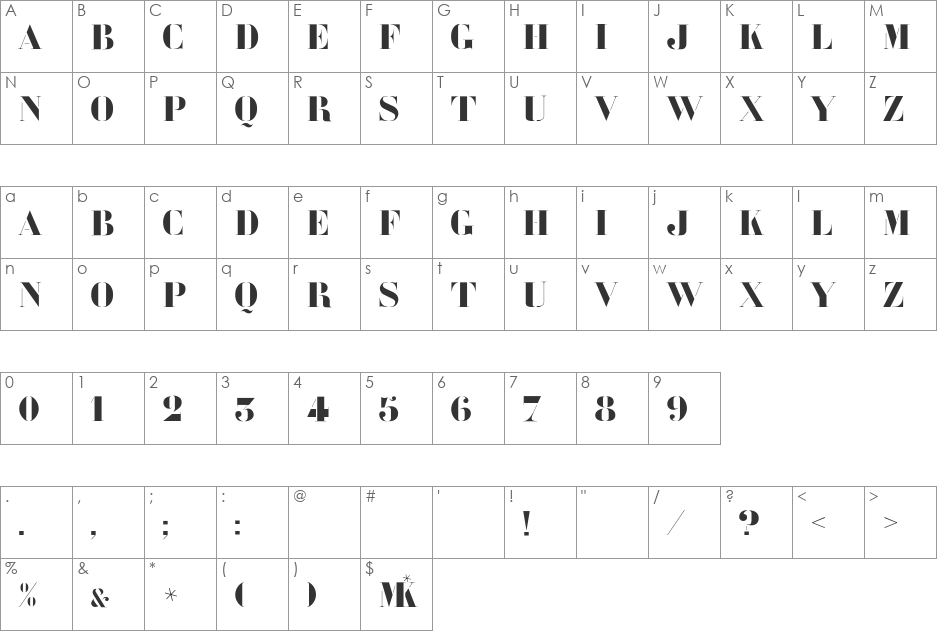 Chaplone font character map preview