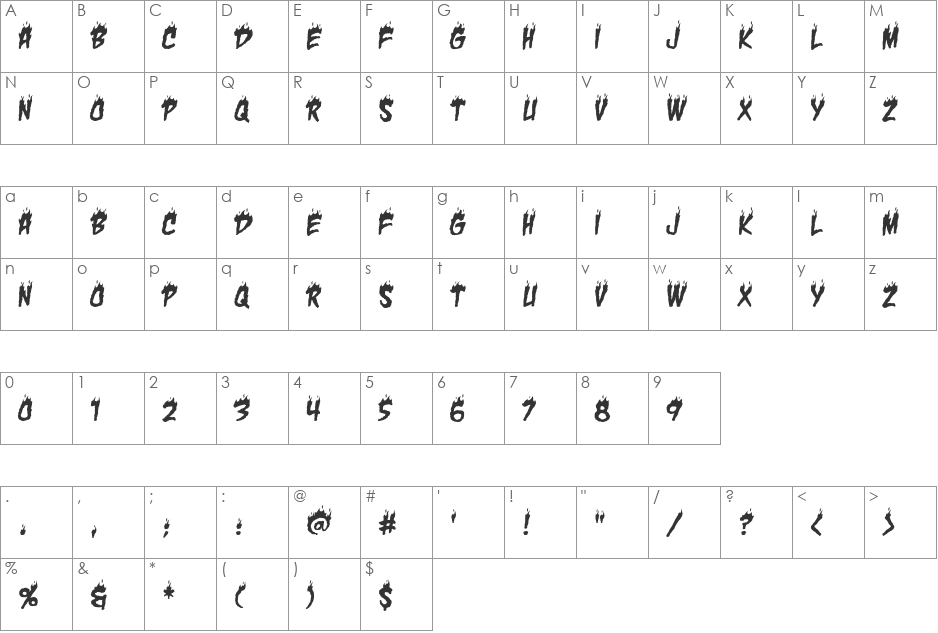 Char BB font character map preview