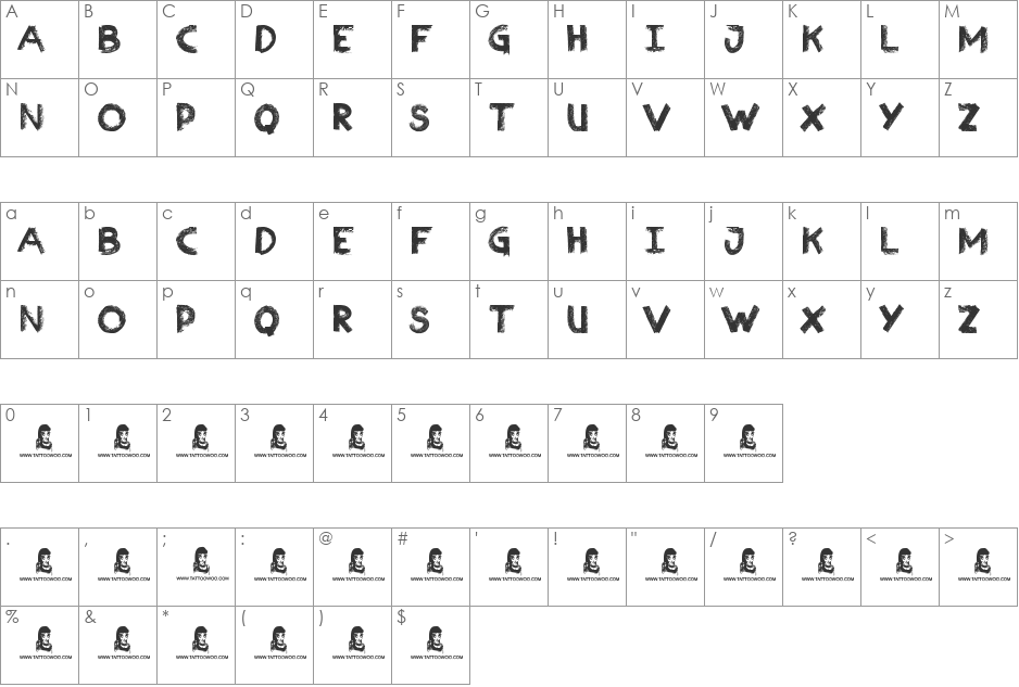 Charcoal font character map preview