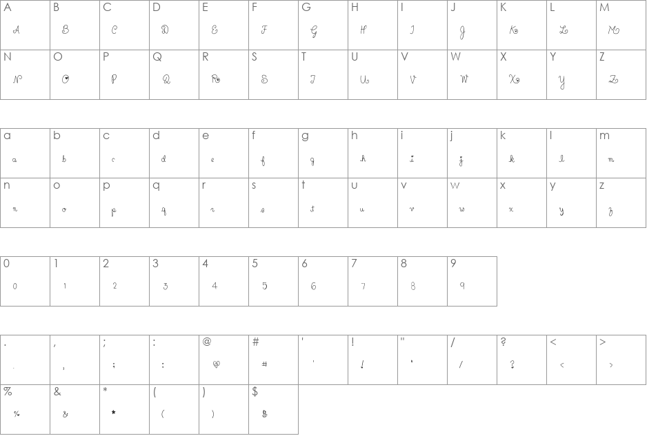 Charleesinluvv font character map preview