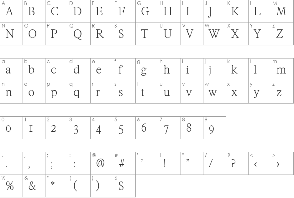 CharlesBecker-ExtraLight font character map preview